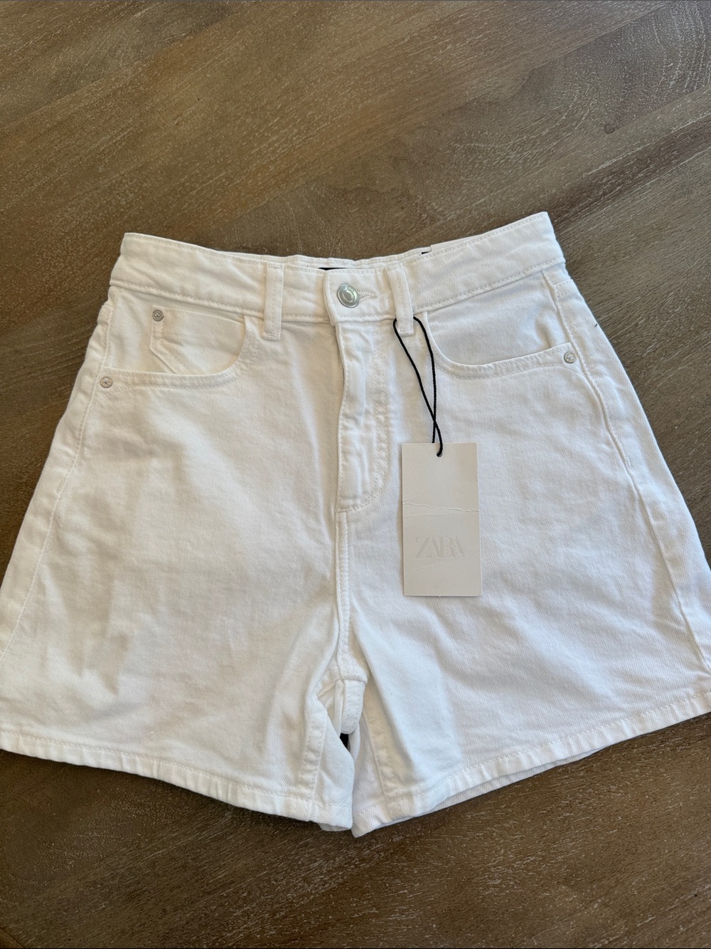 Zara White High-Waist Denim Shorts